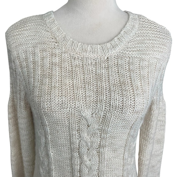 Prana Wool Blend Sweater Women S Preppy Y2K Cable Knit Neutral Pullover Academia - Picture 4 of 7